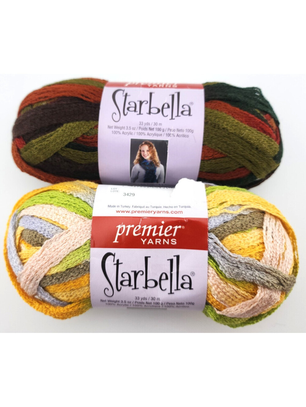 Premier Yarns Starbella – April Showers & Autumn-33 Yds Each – Lot of 2 – Ruffle